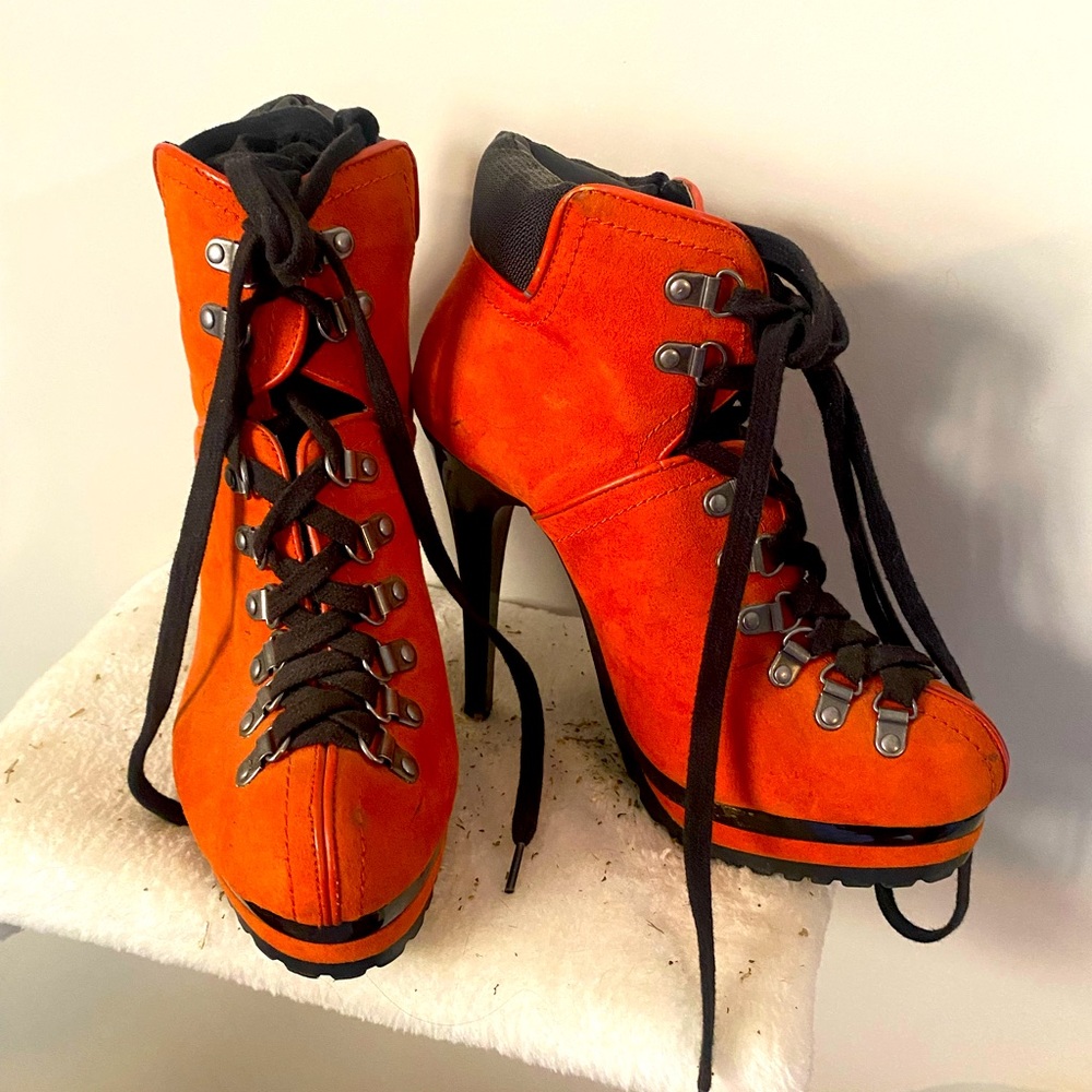 Orange and black fall heels